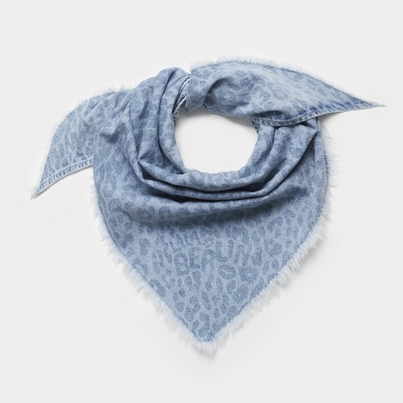 Lala Berlin Triangle Toni Printed Denim Tørklæde, Washed Blue Leo 